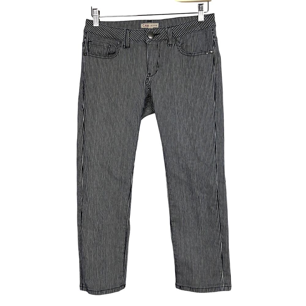 CAbi Jeans Womens Sz 2 Johnny Cropped Railroad Navy White‎ Striped Denim Jeans